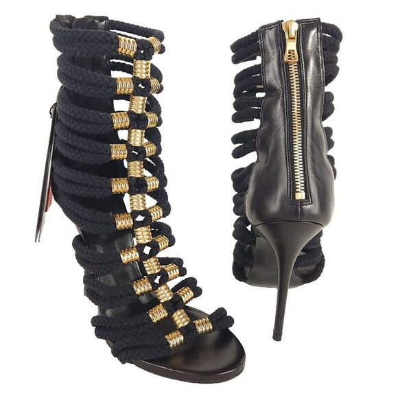 BALMAIN x H&M Sandal Boots Size 38 US 7 Womens Black Strappy Heels Pumps RARE! - Picture 2 of 12